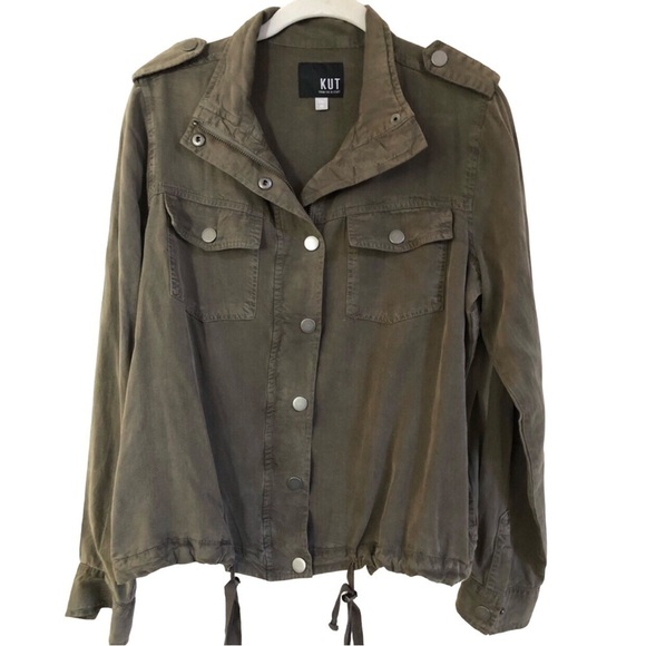 Kut From The Kloth Womens Olive Green Utility Army Jacket Lyocell Soft Size XS - Picture 1 of 8